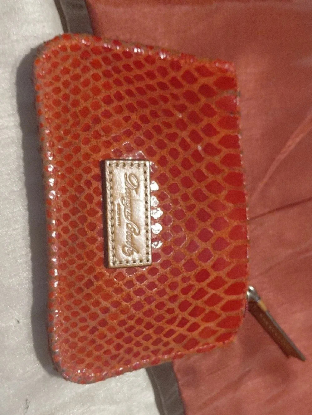 Dooney & Bourke Glossy Red Faux-Snakeskin Hobo with Brown Trim & Wallet